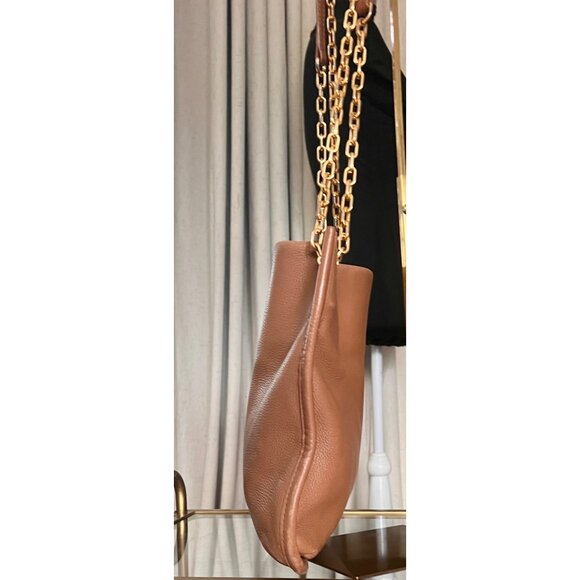 Tory Burch Tan Leather Britten Shoulder Bag With Gold Chain Strap & Logo Detail - Picture 2 of 9